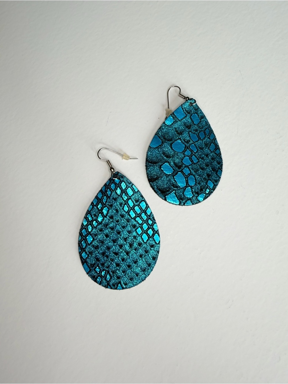 Teardrop Metallic Blue Snake-Print Earrings